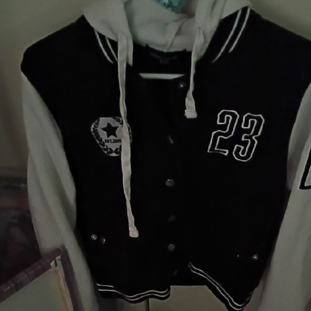 Boy's New Look Black Jacket with Light Gray Hood Trim